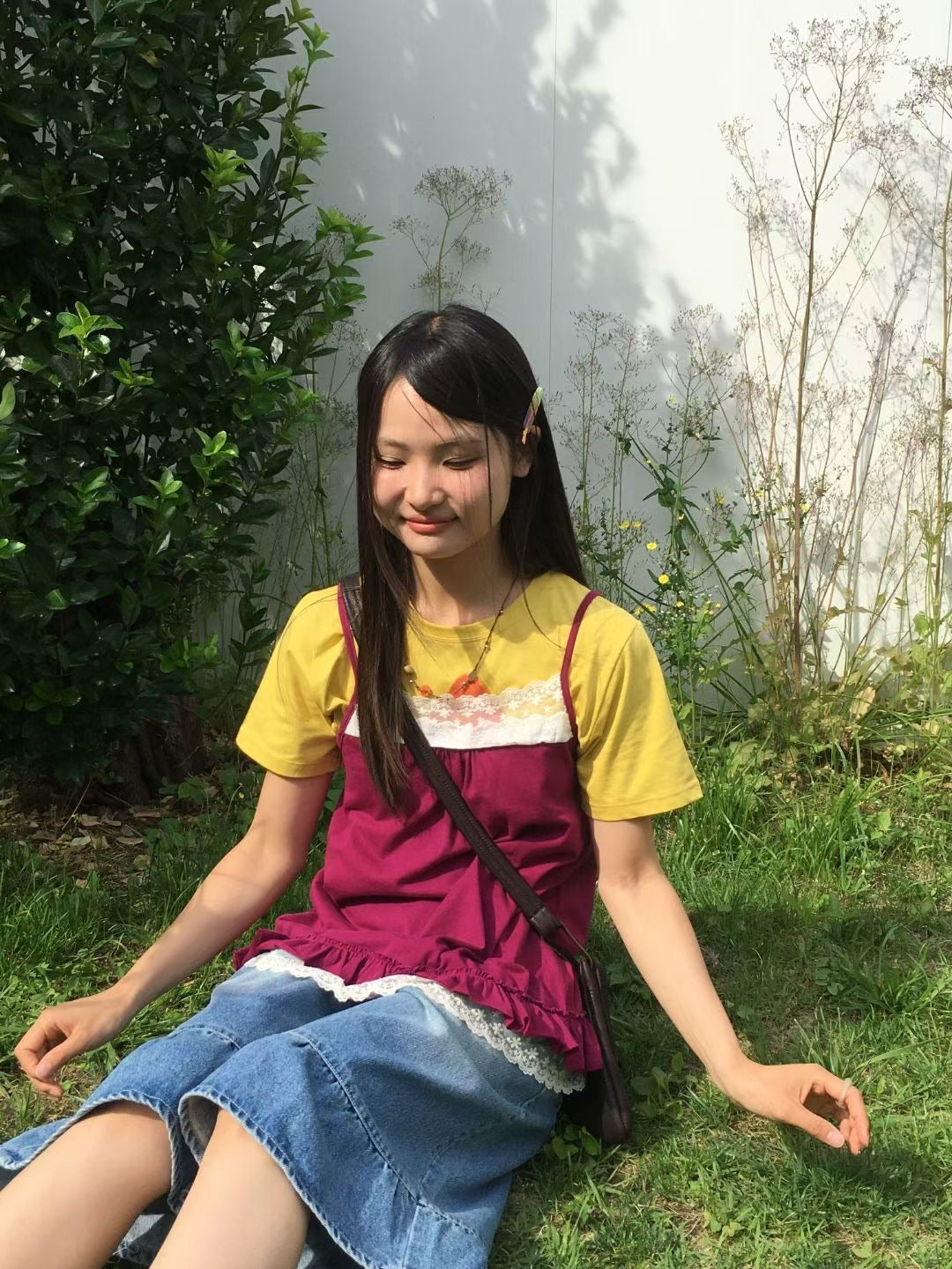 蕾絲拼接荷葉邊無袖top