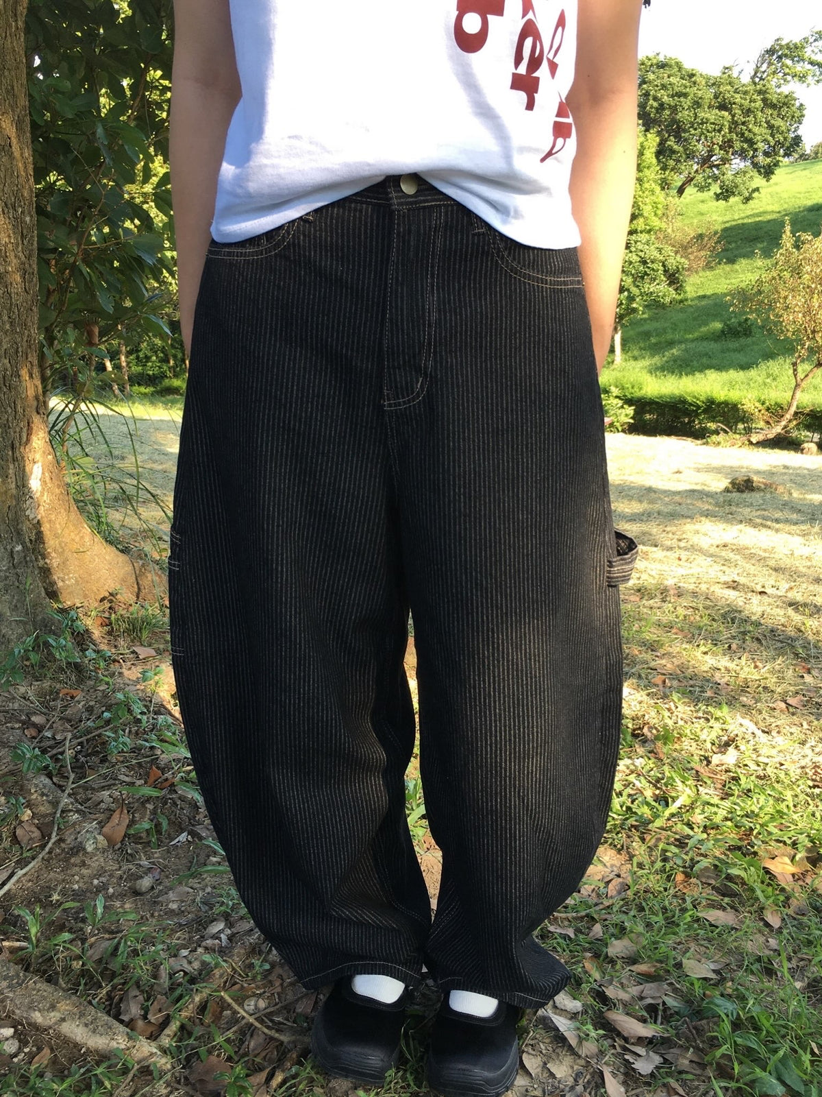 條紋工裝牛仔褲