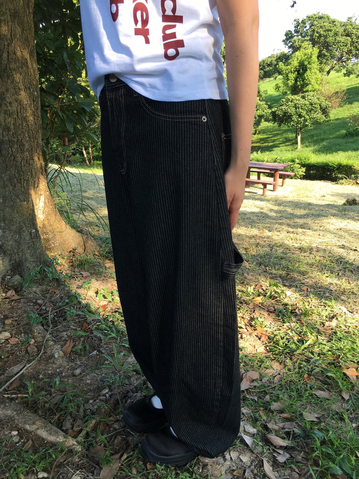 條紋工裝牛仔褲