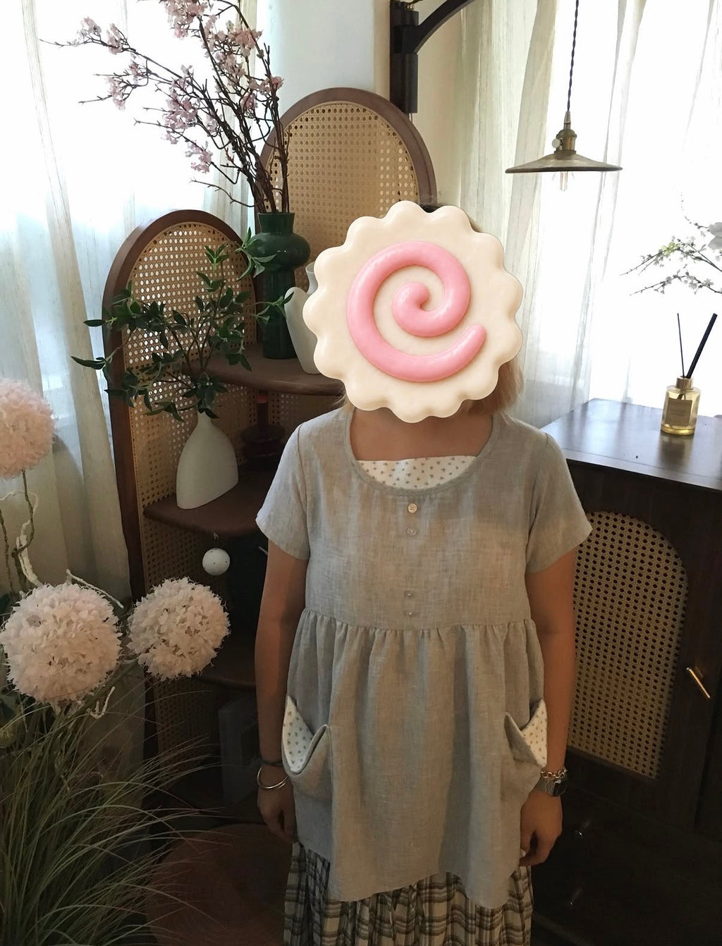 亞麻花卉連身裙