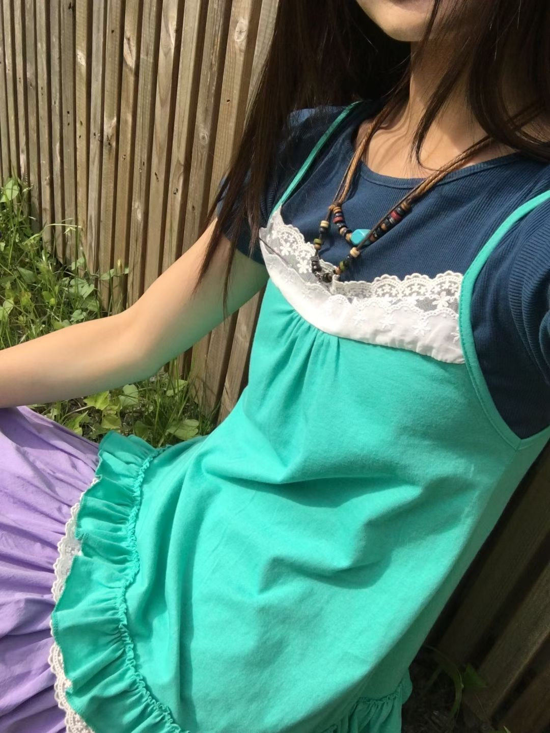 蕾絲拼接荷葉邊無袖top